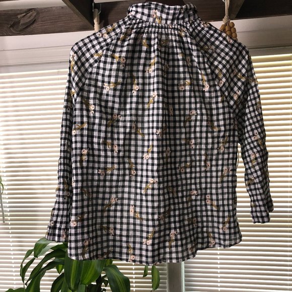 Madewell Plaid Bell Sleeve Embroidered Flowers - Picture 6 of 9